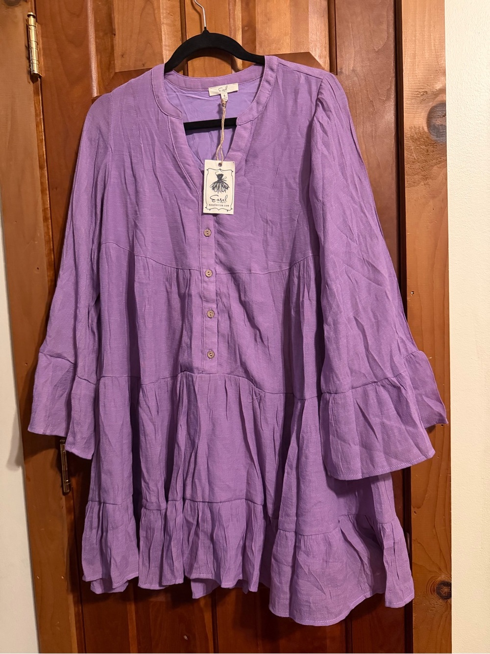 Easel Lavender Tiered Button-Front Women's Tunic Dress